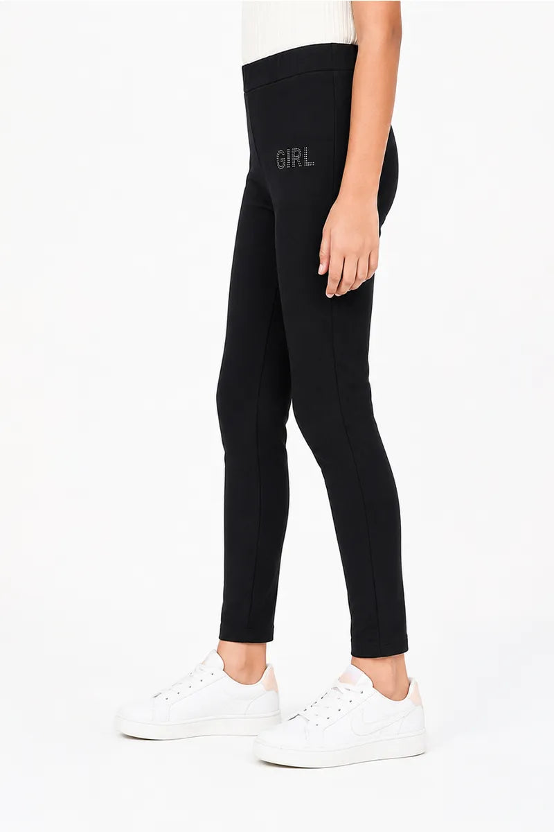 Girl's Denim Solid Stretchable Jeggings - Black - View 2
