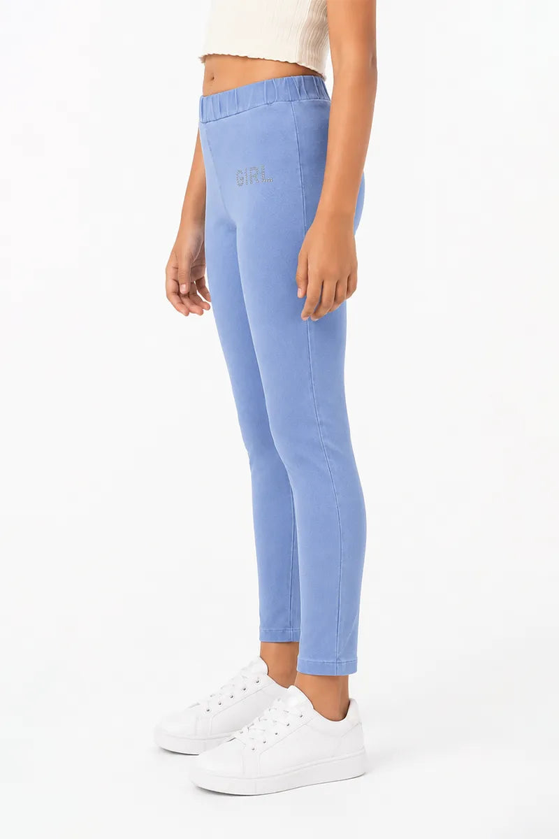 Girl's Denim Solid Stretchable Jeggings - Blue - View 6
