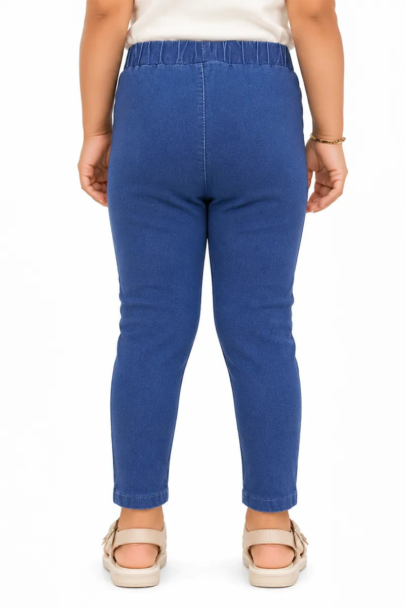 Girl's Denim Solid Casual Jeggings - Blue - View 7