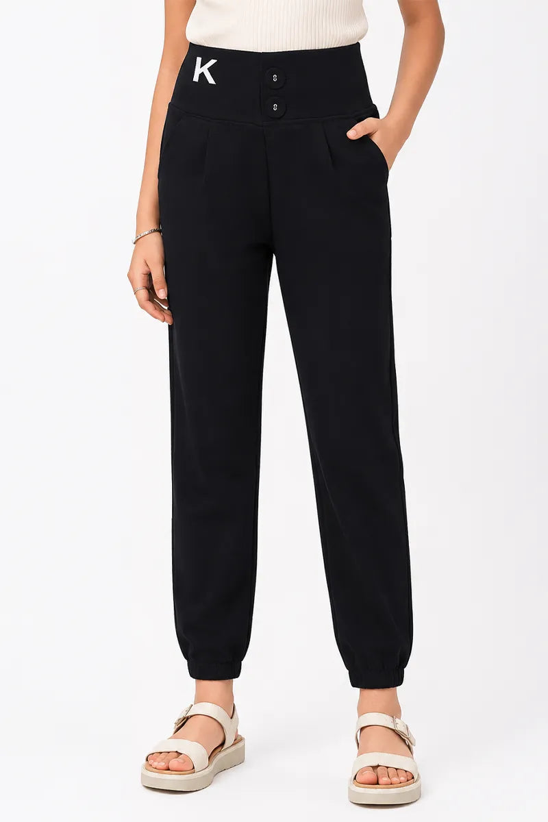 Girl's Lycra Solid Skinny Fit Joggers - Black - View 1
