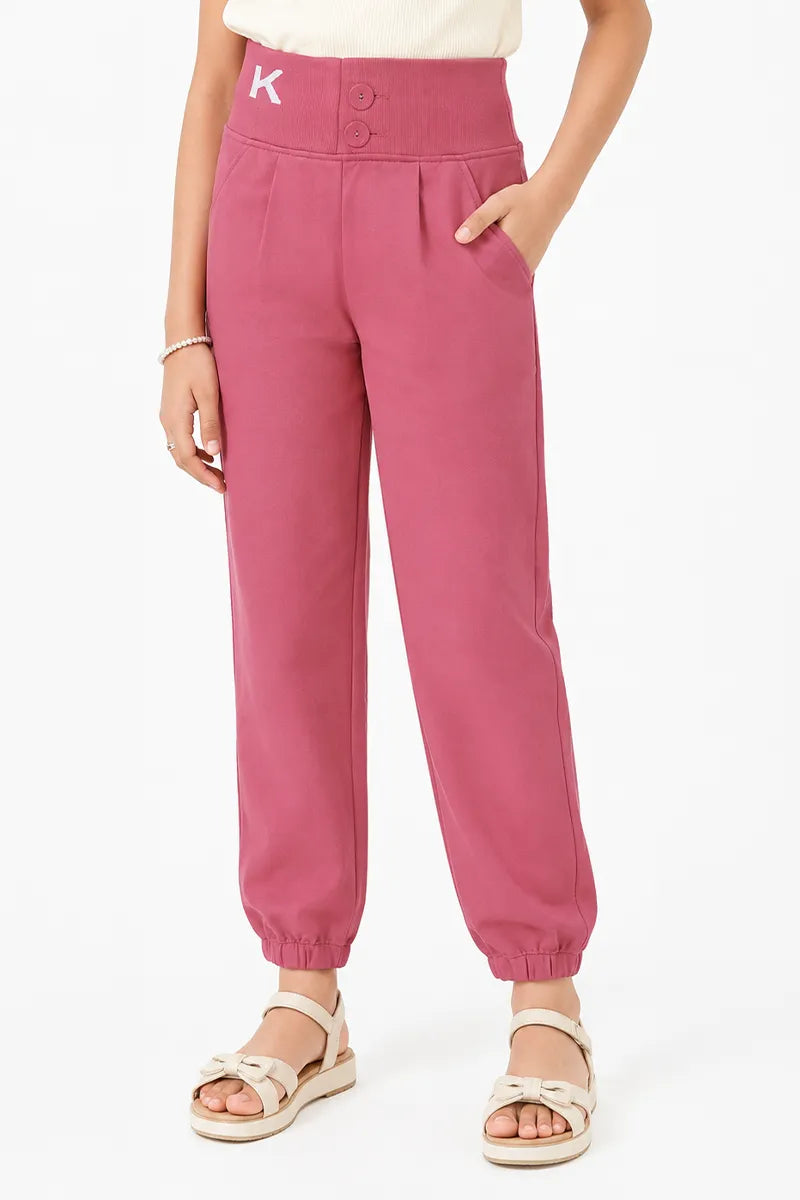 Girl's Lycra Solid Skinny Fit Joggers - Dusty Pink - View 5