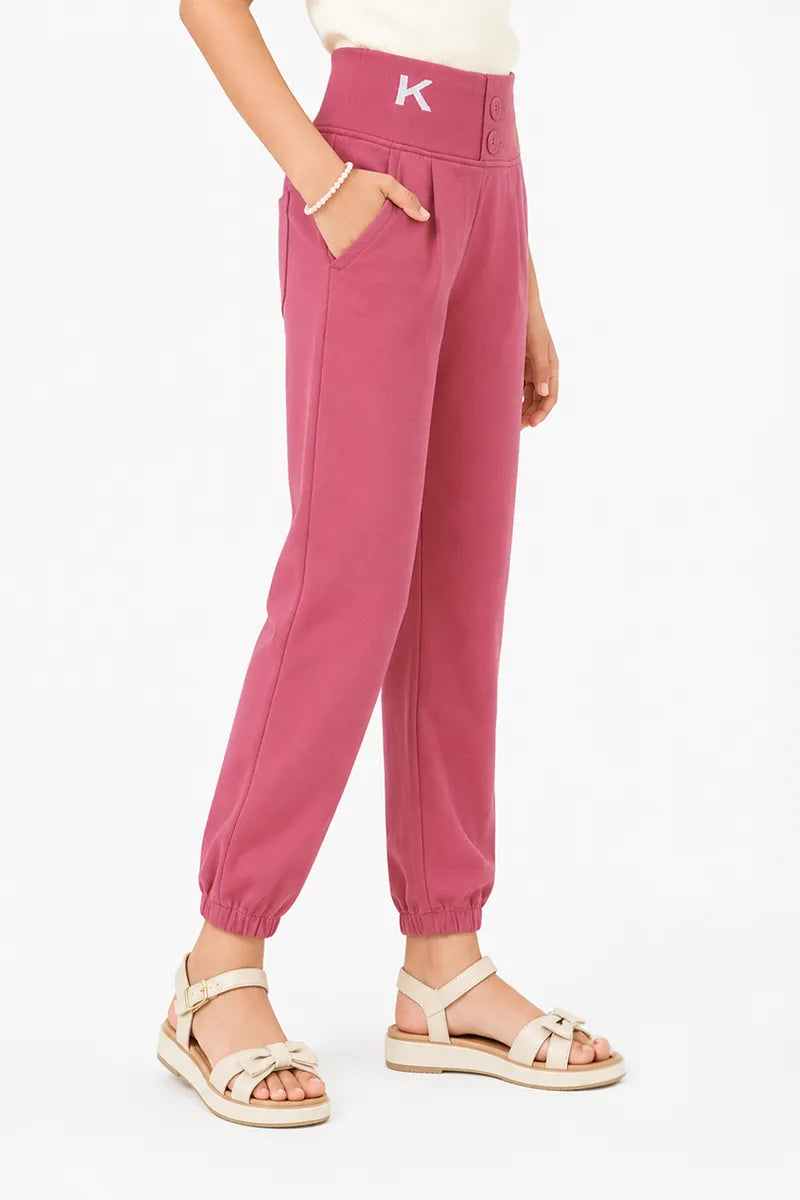 Girl's Lycra Solid Skinny Fit Joggers - Dusty Pink - View 6