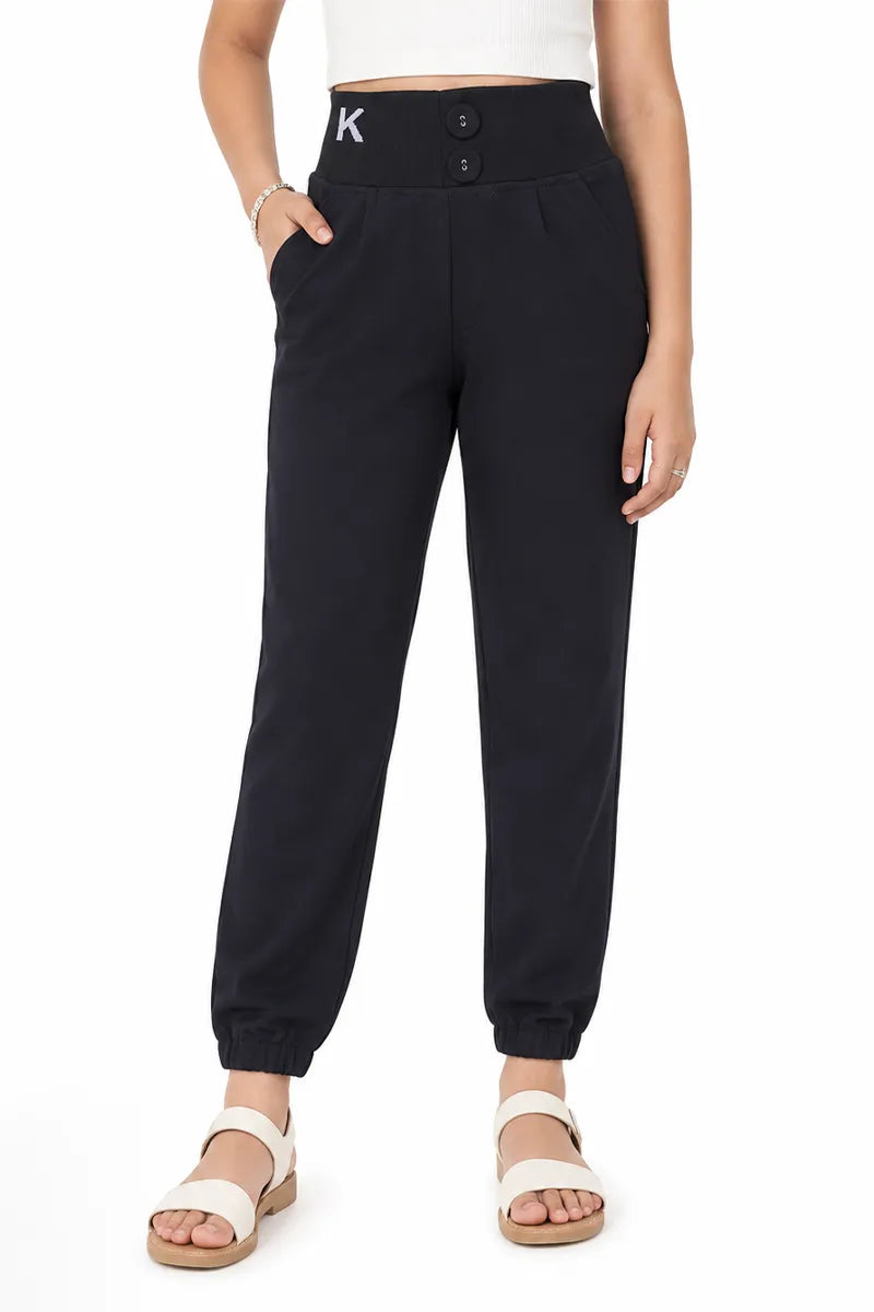 Girl's Lycra Solid Skinny Fit Joggers - Grey - View 9