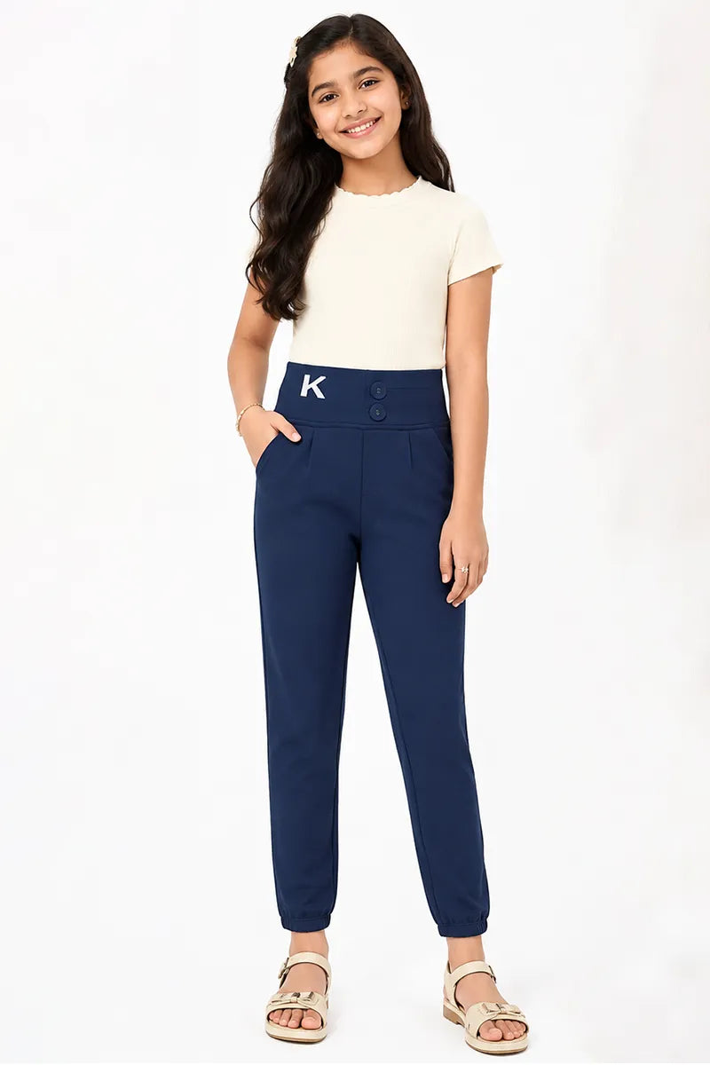 Girl's Lycra Solid Skinny Fit Joggers - Teal - View 16