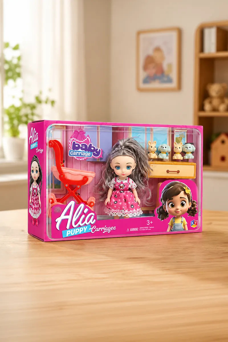 Alia Puppy Carriage Barbie Doll Set