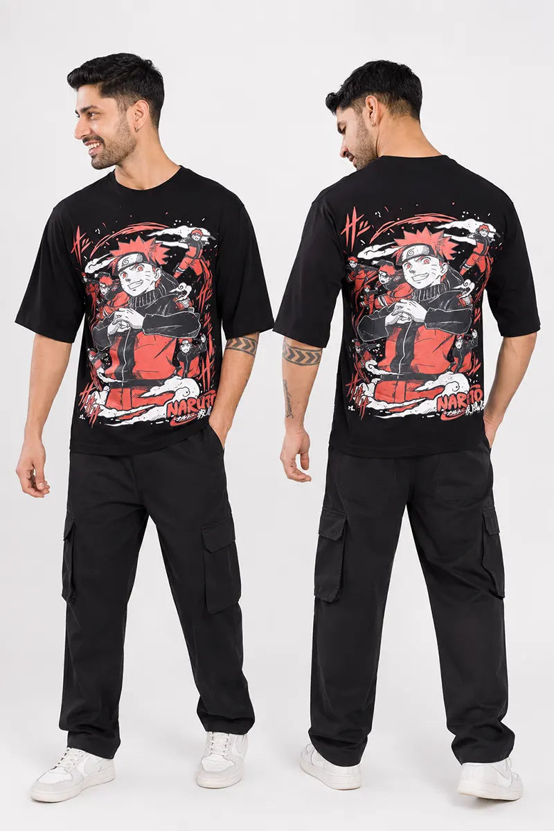 Men's Printed Drop Shoulder T-shirt - Sky Floter's (Style men026543) - Black