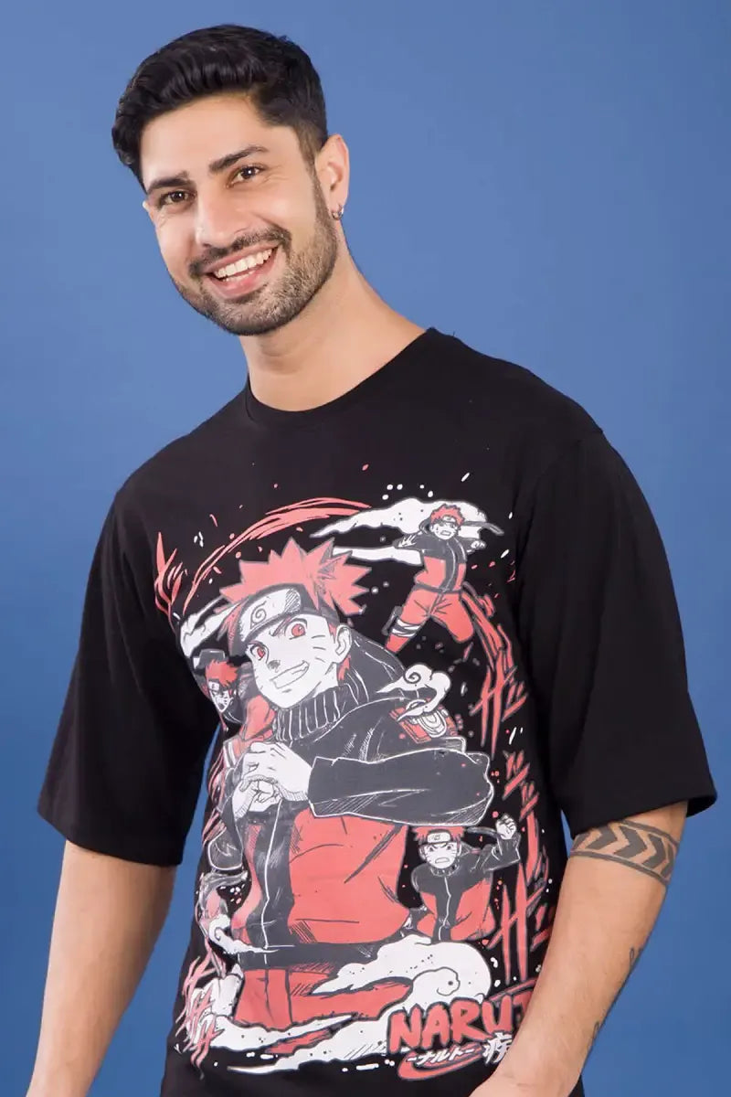 Men's Printed Drop Shoulder T-shirt - Sky Floter's (Style men026543) - Black