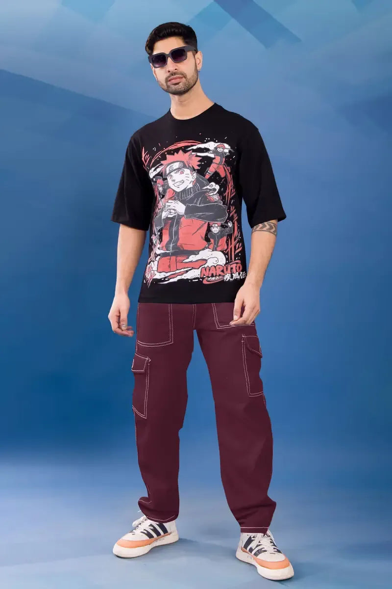Men's Printed Drop Shoulder T-shirt - Sky Floter's (Style men026543) - Black