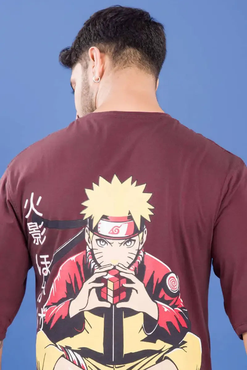 Cotton Printed Drop Shoulder T-shirt for Men - Burgundy