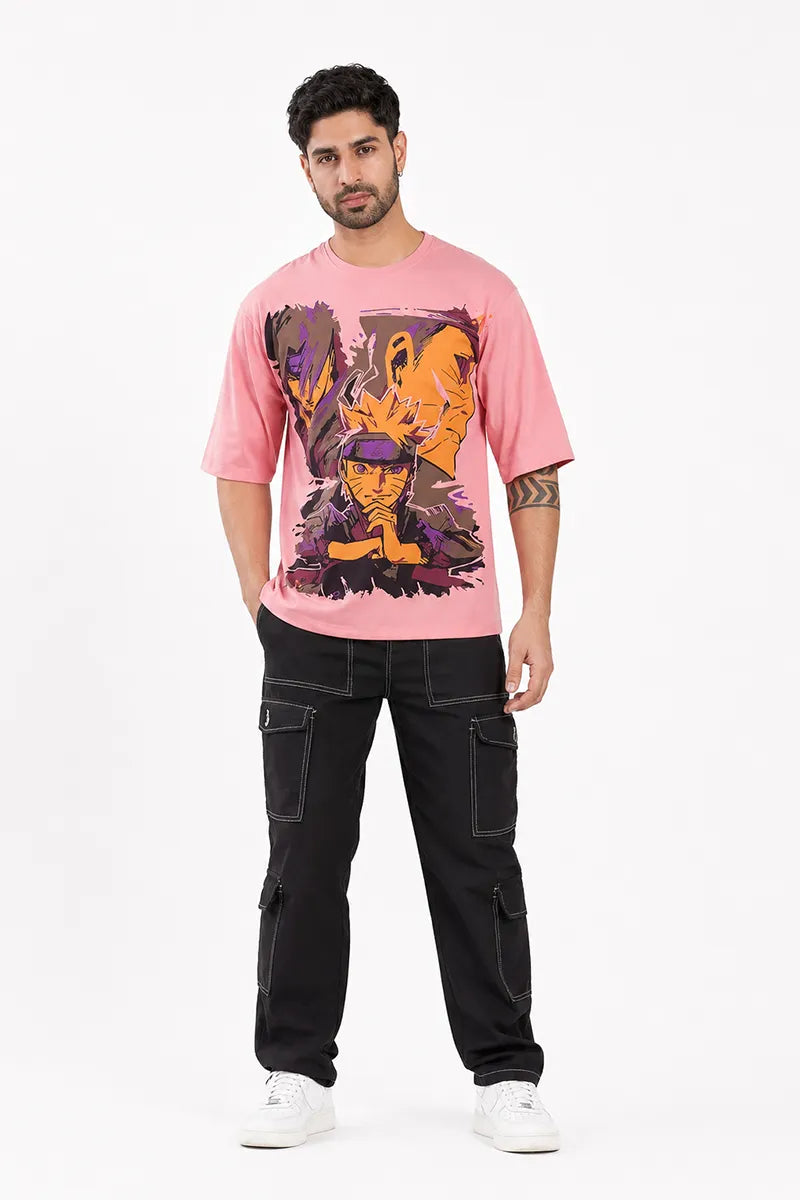 Men's Printed Drop Shoulder T-shirt - Sky Floter's (Style men026546) - Pink