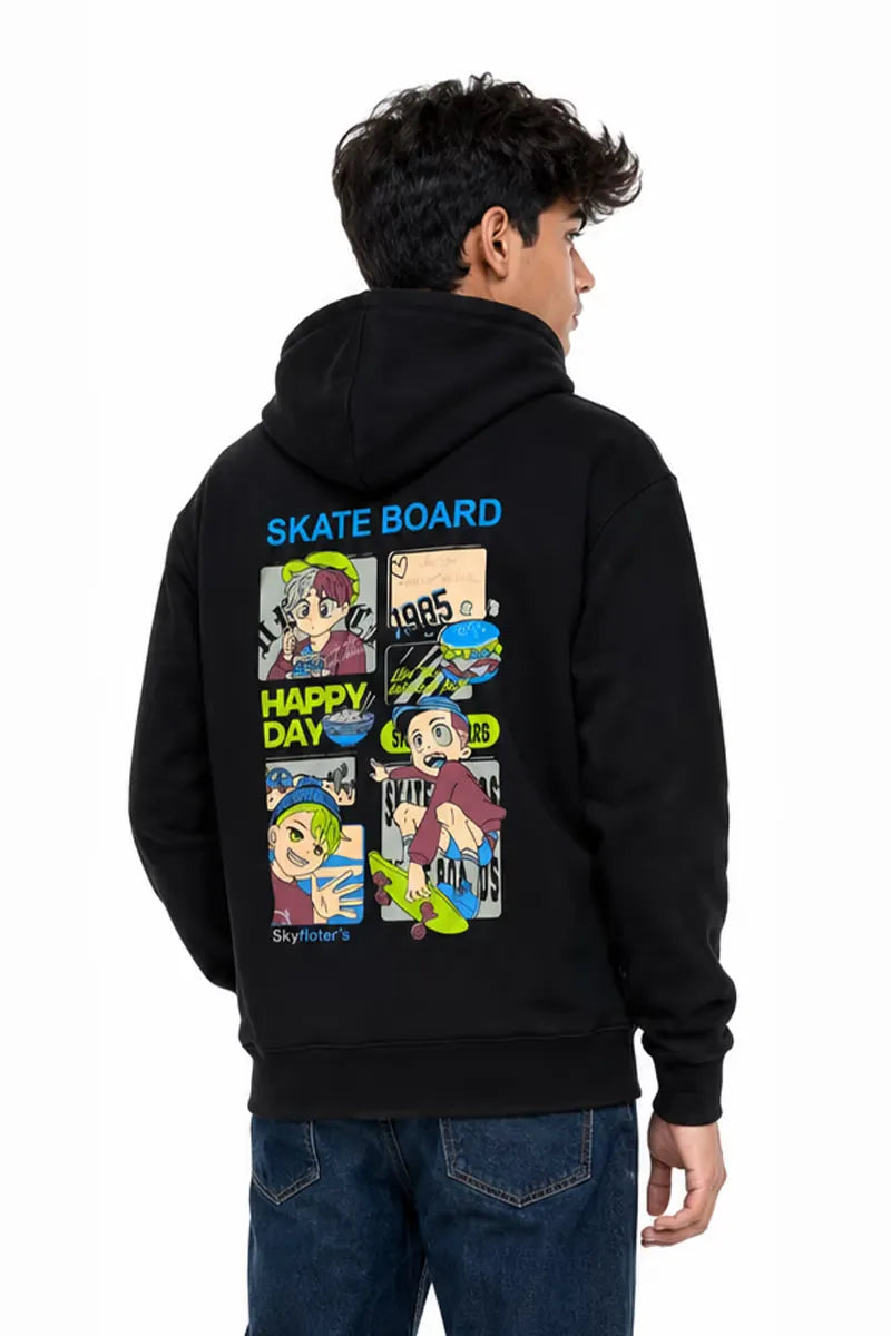 Cotton Printed Hoodie for Boy - Black - View 3