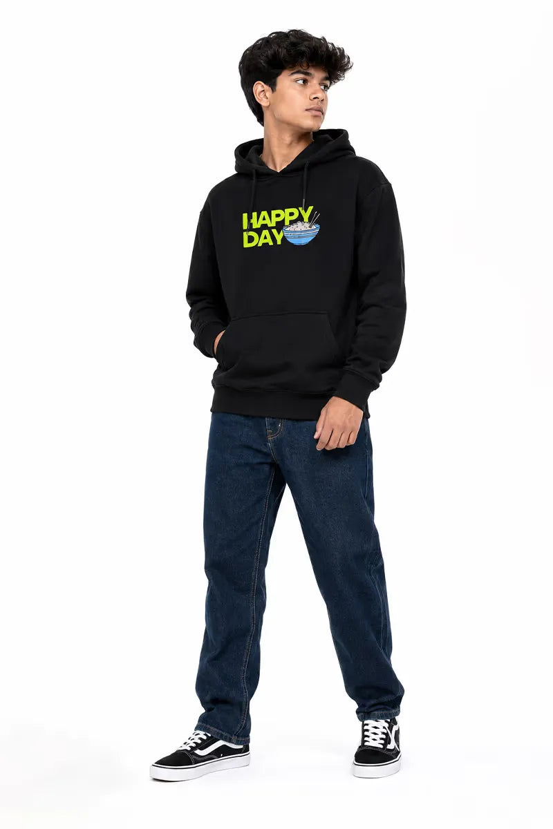 Cotton Printed Hoodie for Boy - Black - View 4