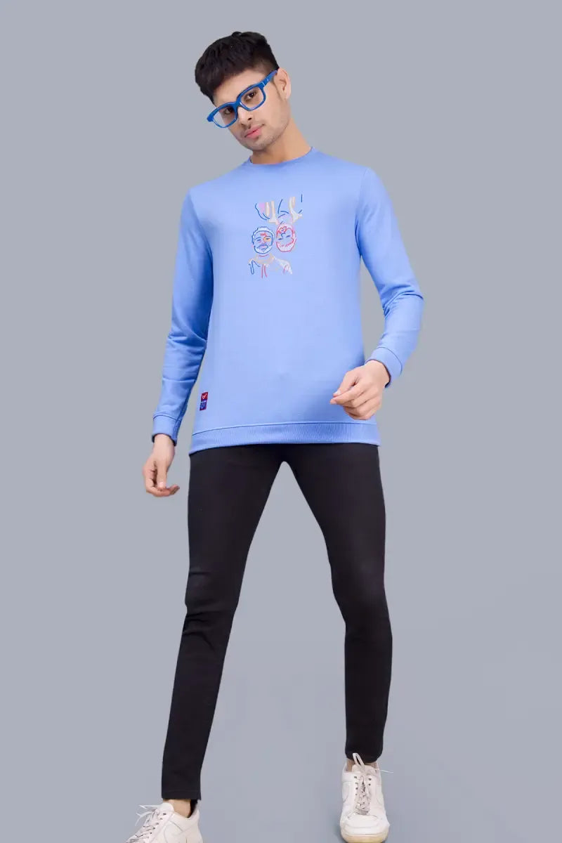 Cotton Blend Printed Sweatshirts for Men - SWAG+ONN (Style cot026832) - Blue