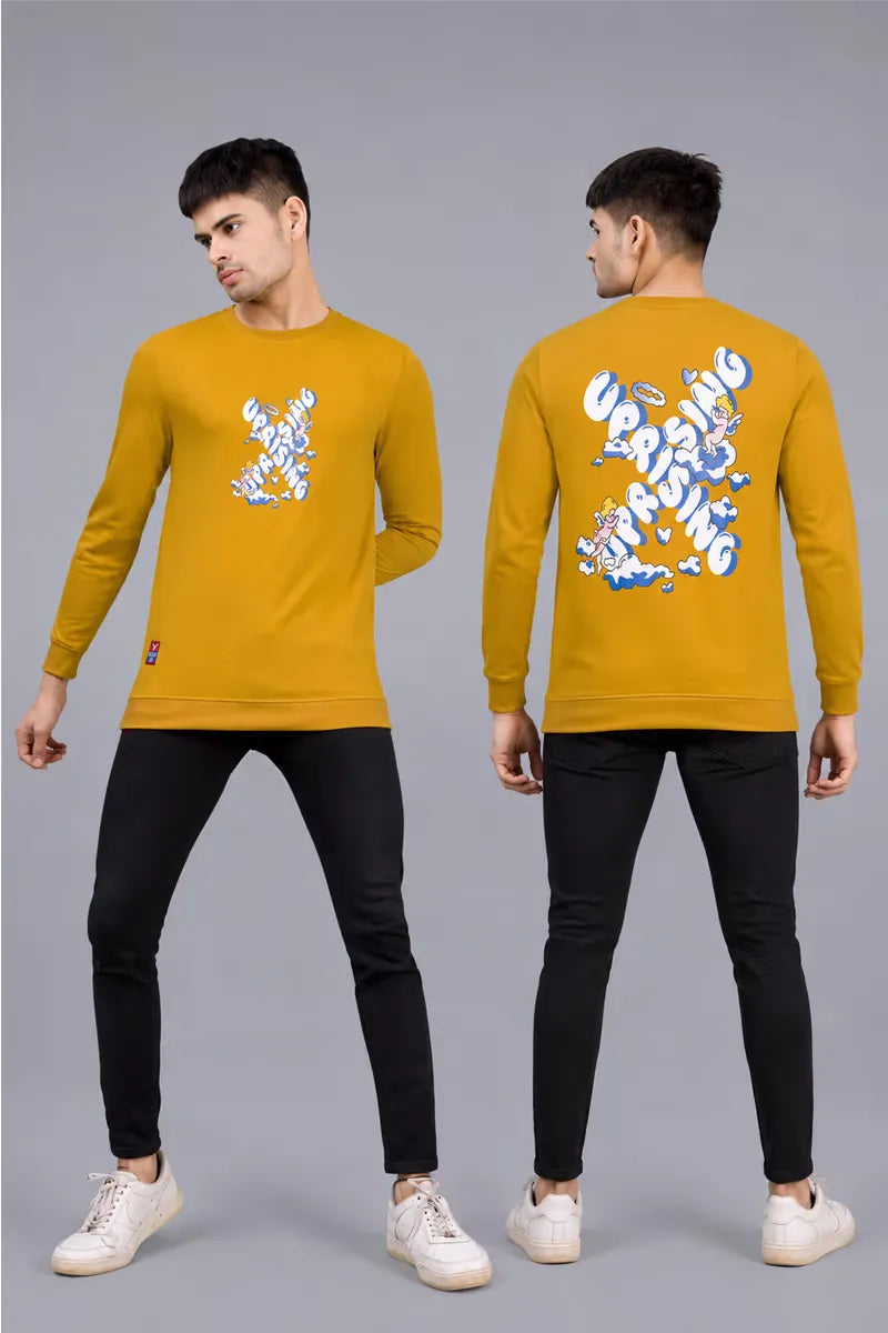Cotton Blend Printed Sweatshirts for Men - SWAG+ONN (Style cot026833) - Mustard