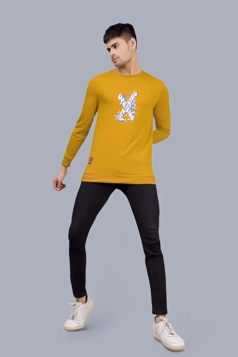 Cotton Blend Printed Sweatshirts for Men - SWAG+ONN (Style cot026833) - Mustard