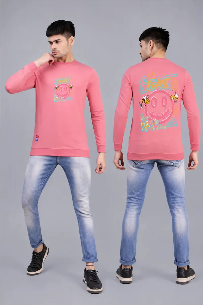 Cotton Blend Printed Sweatshirts for Men - SWAG+ONN (Style cot026834) - Pink