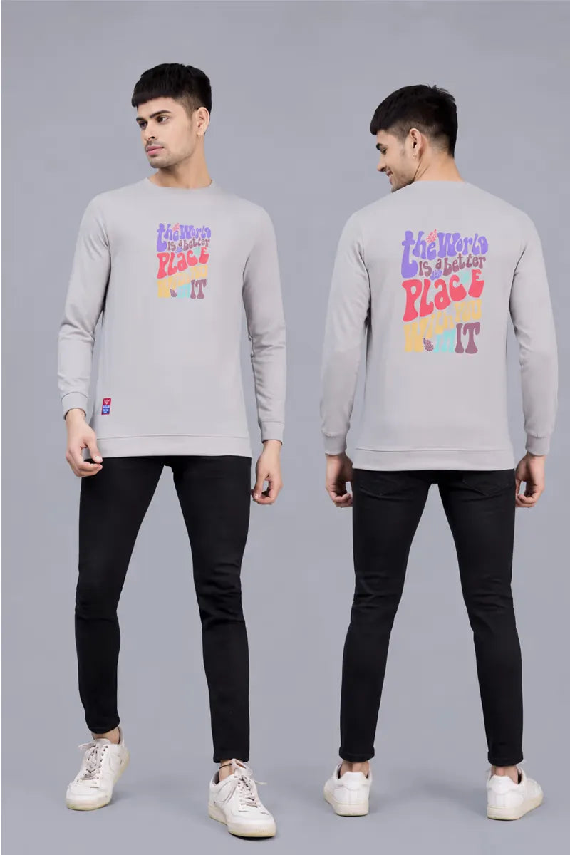Cotton Blend Printed Sweatshirts for Men - SWAG+ONN (Style cot026835) - Light Grey