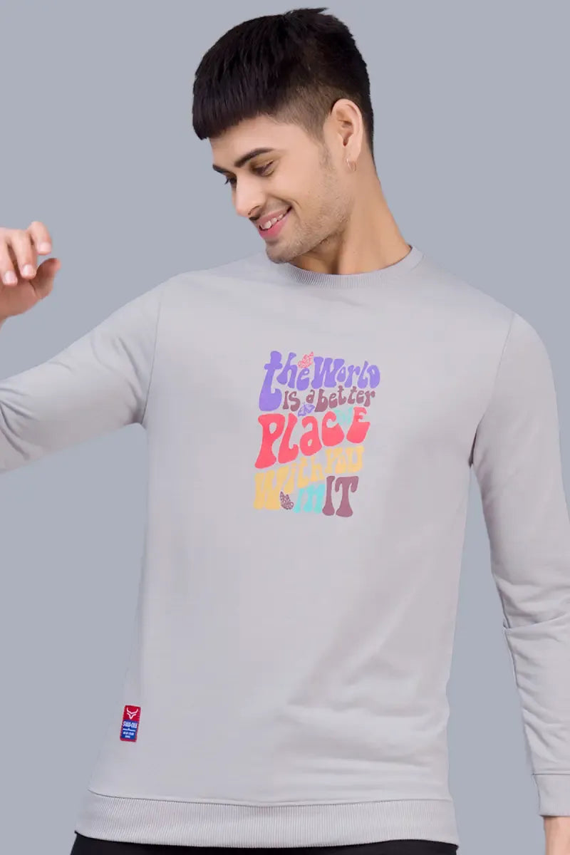 Cotton Blend Printed Sweatshirts for Men - SWAG+ONN (Style cot026835) - Light Grey