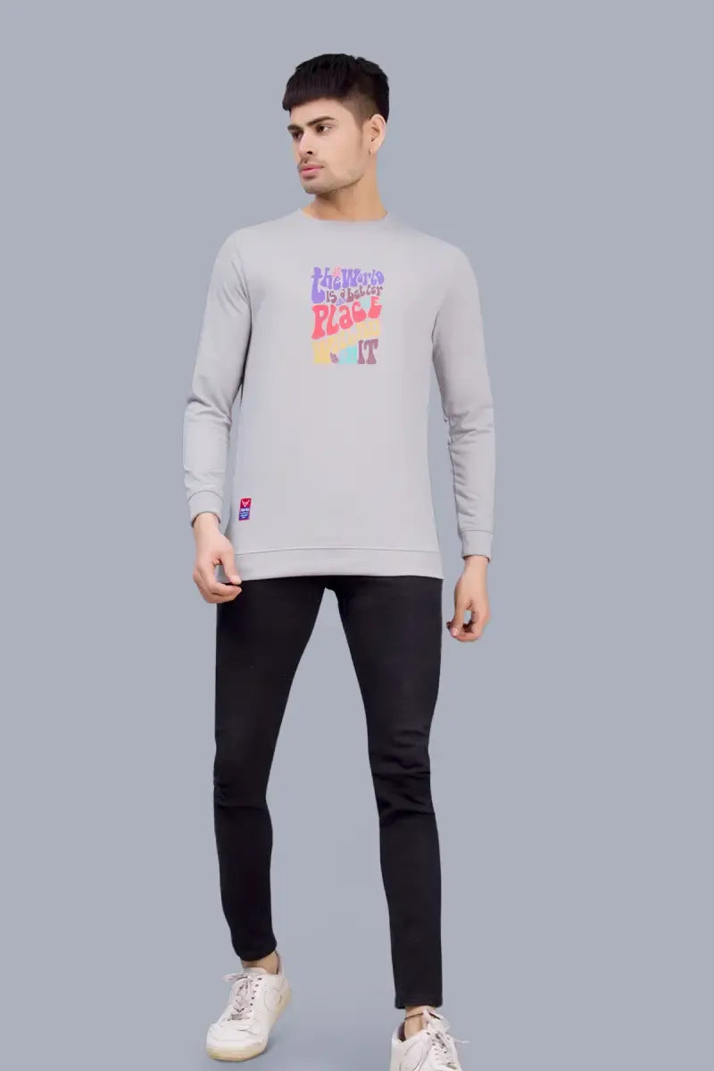 Cotton Blend Printed Sweatshirts for Men - SWAG+ONN (Style cot026835) - Light Grey