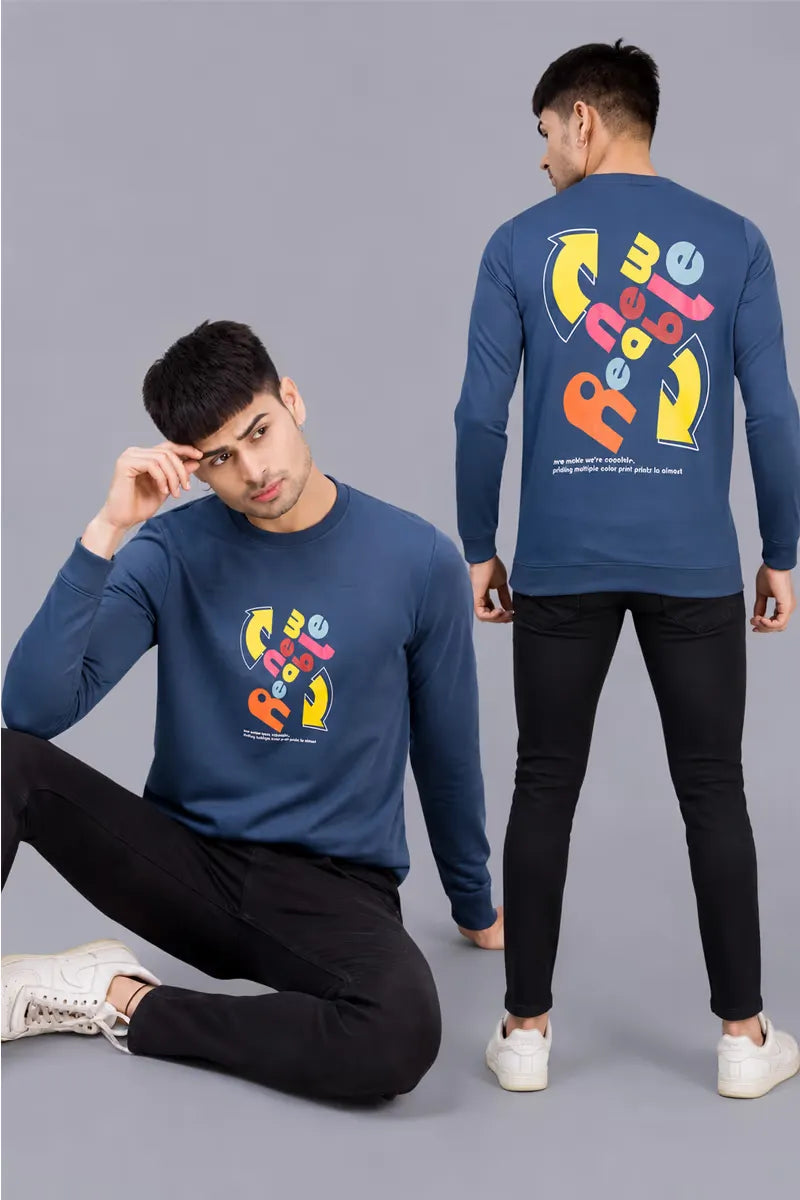 Graphic Printed Sweatshirts for Men - SWAG+ONN (Style cot026838) - Blue