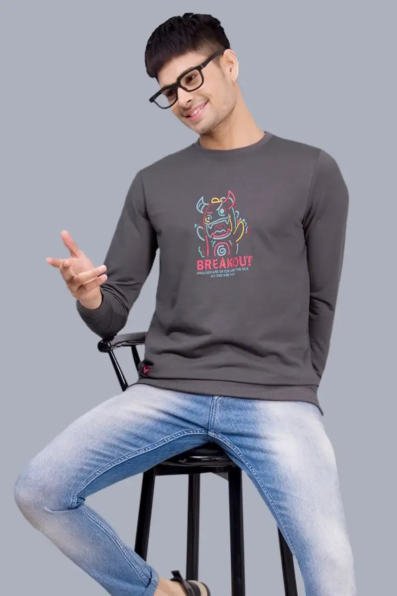 Cotton Blend Printed Sweatshirts for Men - SWAG+ONN (Style cot026839) - Dark Grey