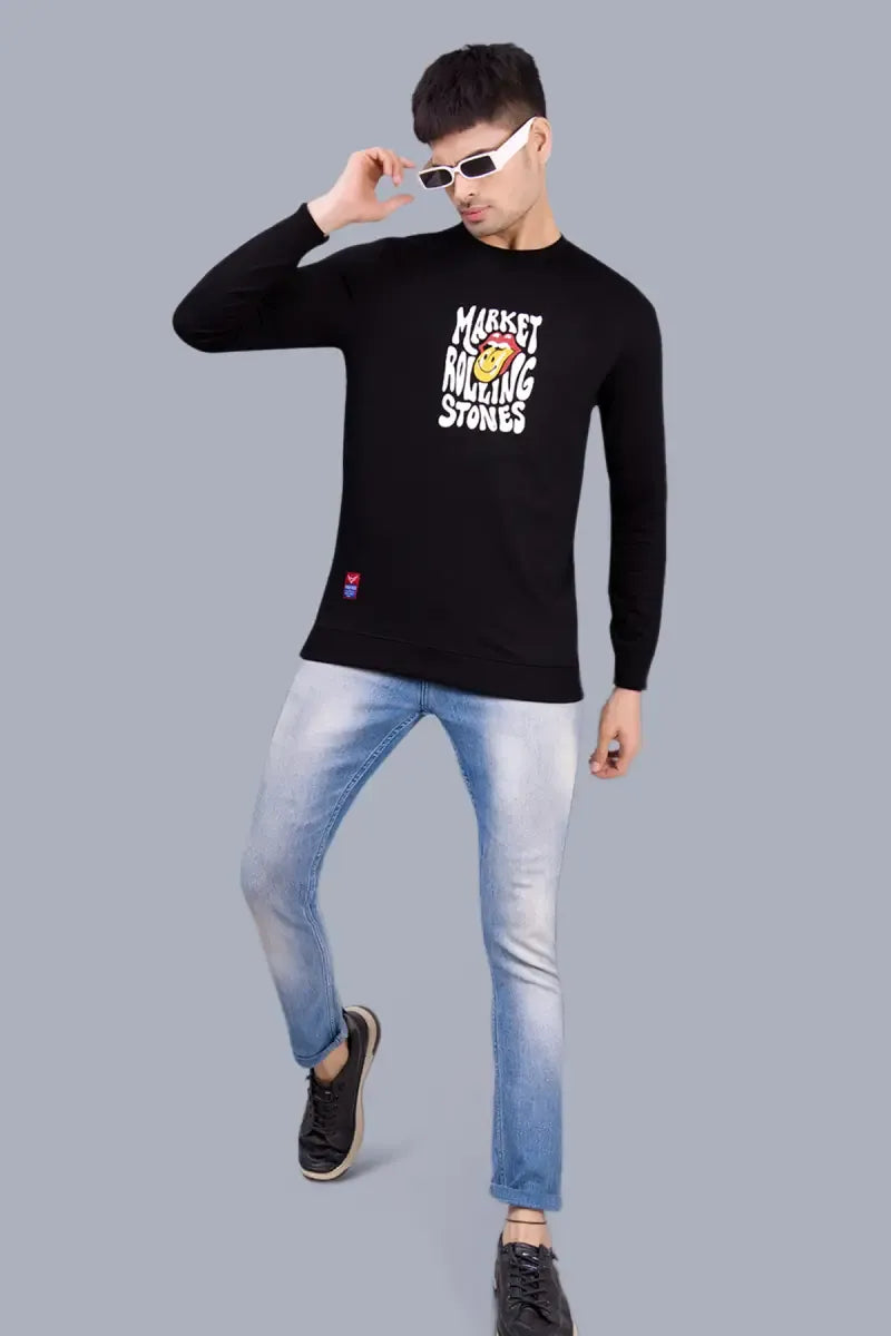 Cotton Blend Printed Sweatshirts for Men - SWAG+ONN (Style cot026841) - Black