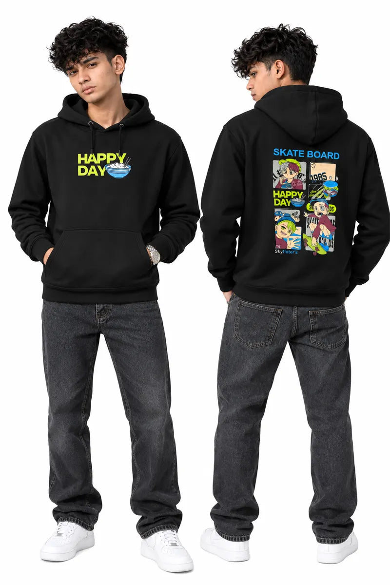 Cotton Graphic Print Hoodie for Men - Sky Floter's (Style men026891) - Black