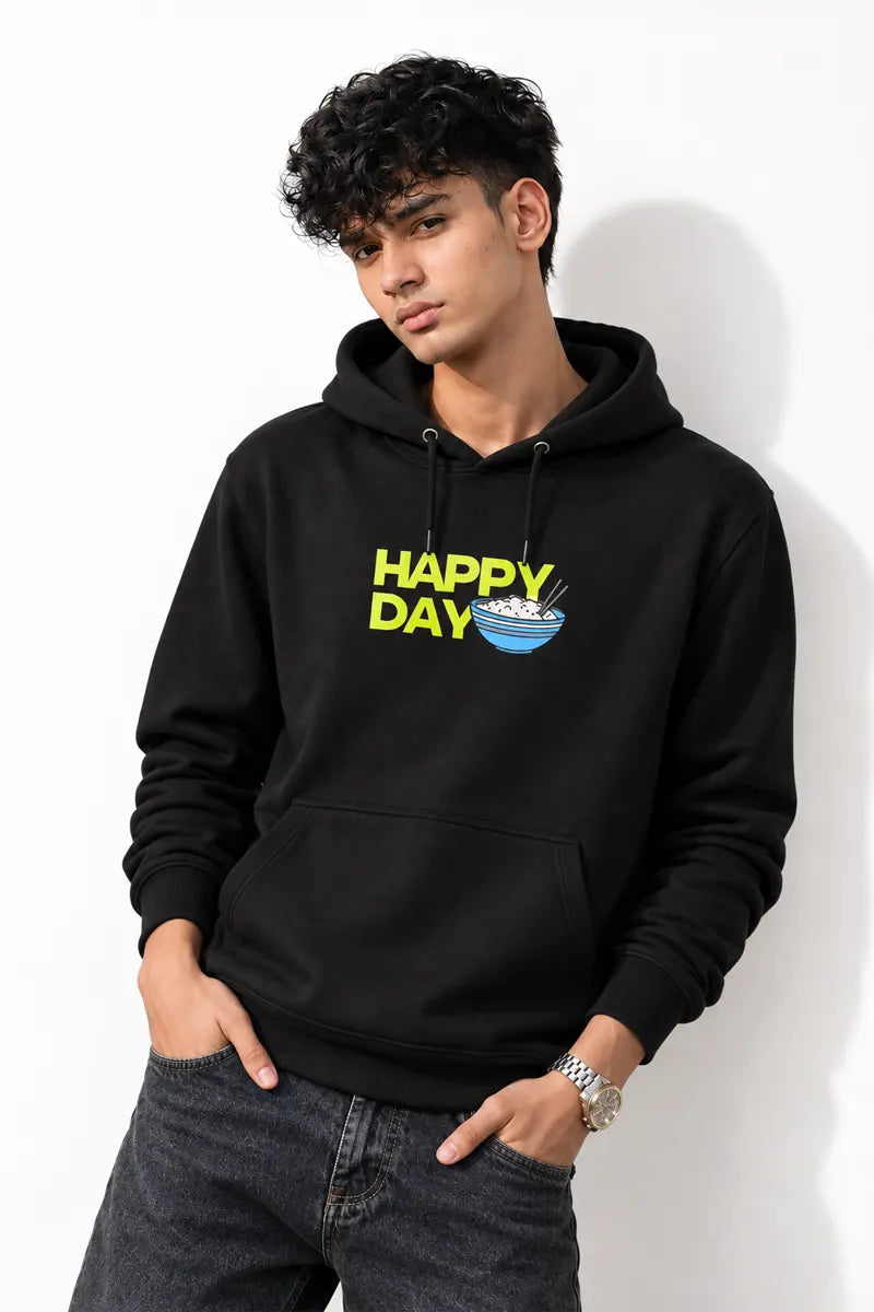 Cotton Graphic Print Hoodie for Men - Sky Floter's (Style men026891) - Black
