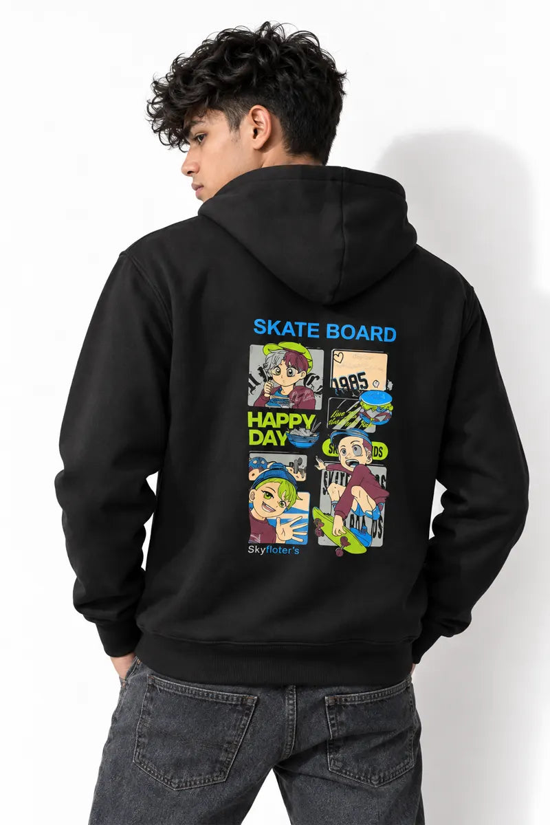 Cotton Graphic Print Hoodie for Men - Sky Floter's (Style men026891) - Black