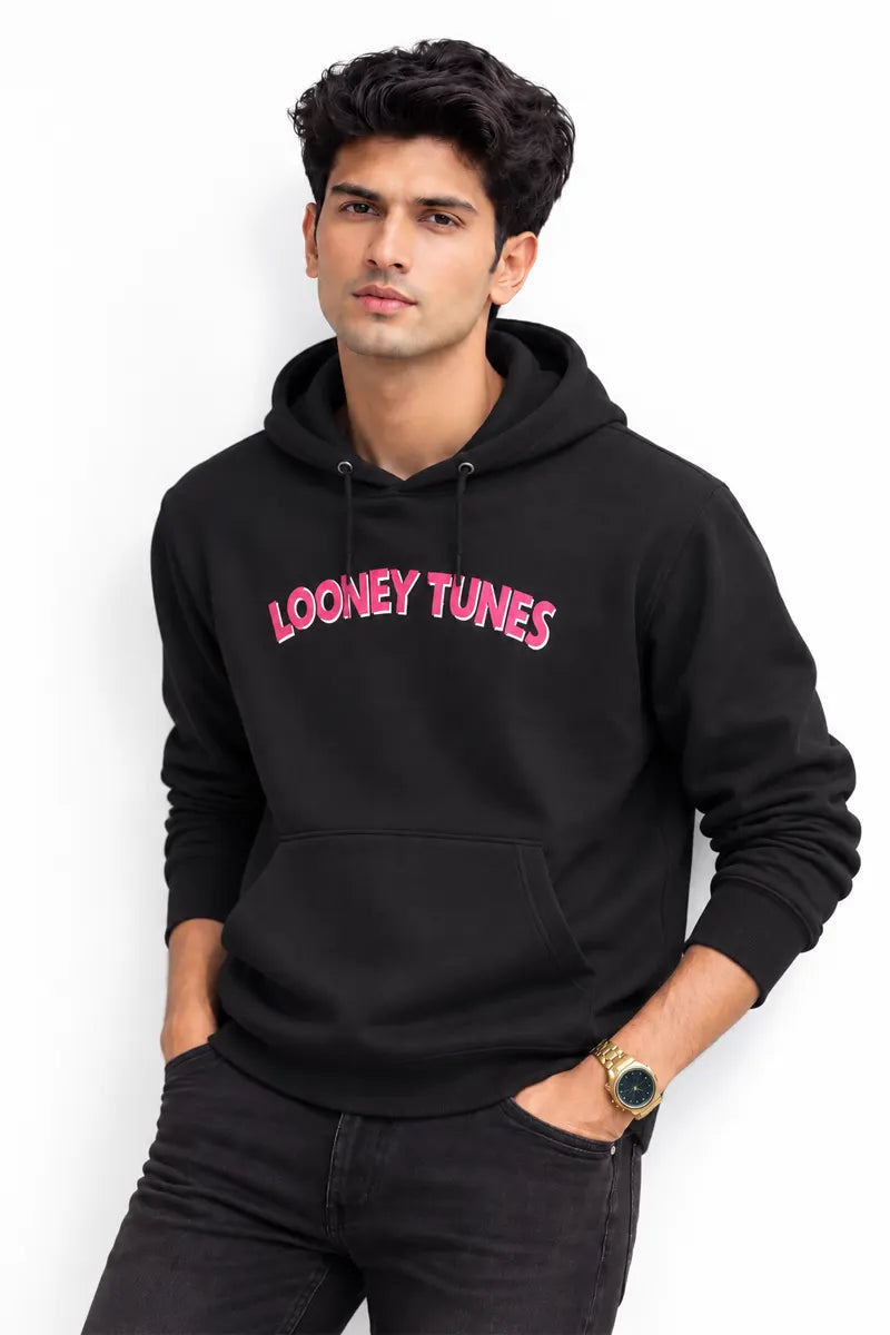 Cotton Graphic Print Hoodie for Men - Sky Floter's (Style men026893) - Black