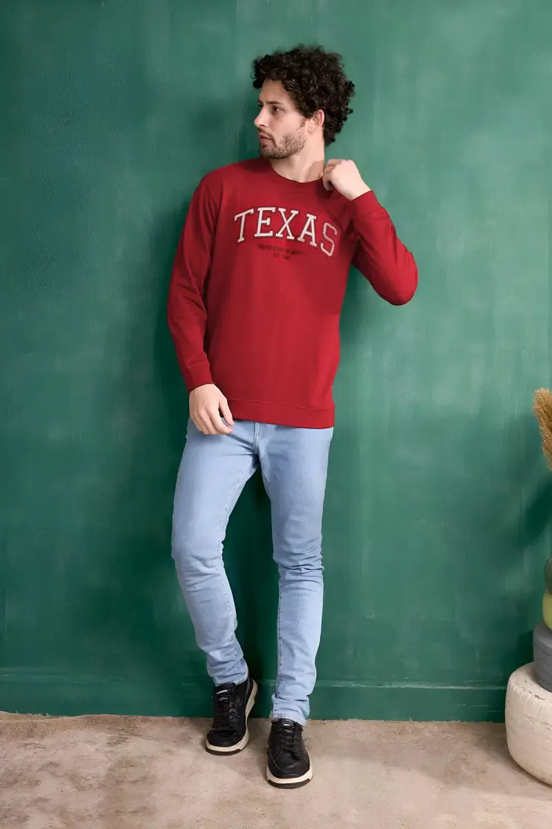 Cotton Typographic Print Sweatshirts for Men - Sky Floter's (Style men027235) - Red