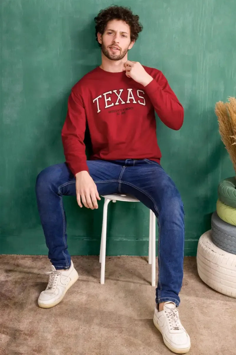 Cotton Typographic Print Sweatshirts for Men - Sky Floter's (Style men027235) - Red