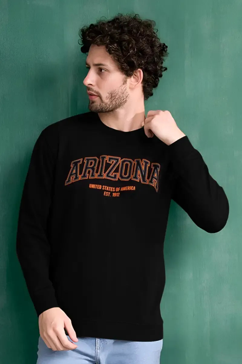 Cotton Typographic Print Sweatshirts for Men - Sky Floter's (Style men027237) - Black