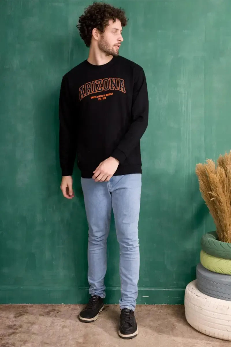 Cotton Typographic Print Sweatshirts for Men - Sky Floter's (Style men027237) - Black