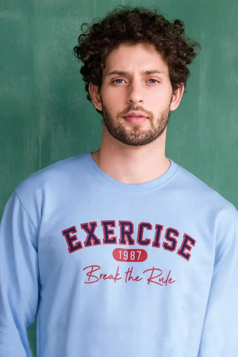 Typographic Print Sweatshirts for Men - Blue