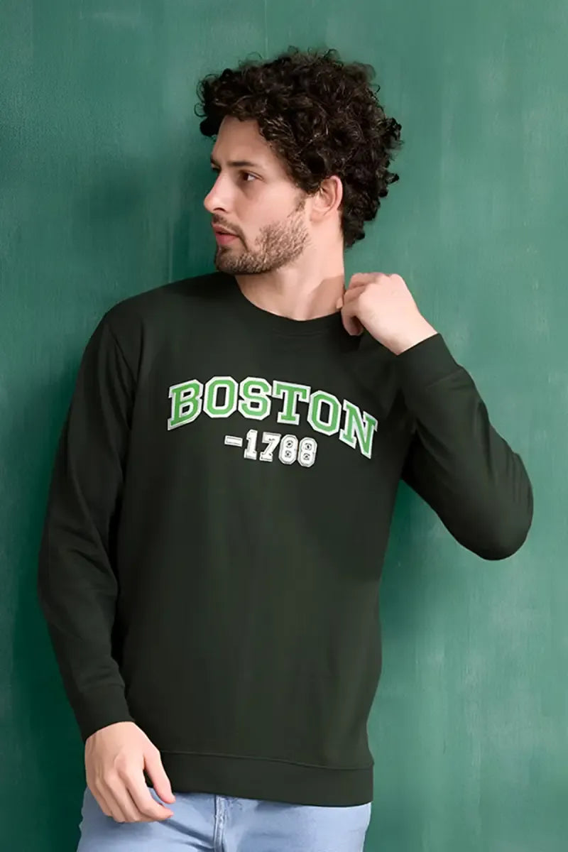 Men's Cotton Typographic Print Sweatshirts - Dark Green