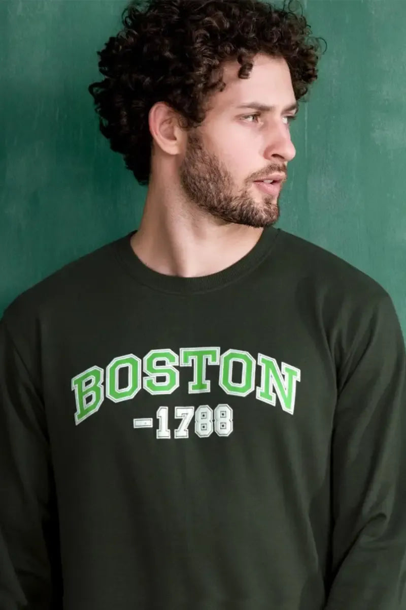 Men's Cotton Typographic Print Sweatshirts - Dark Green