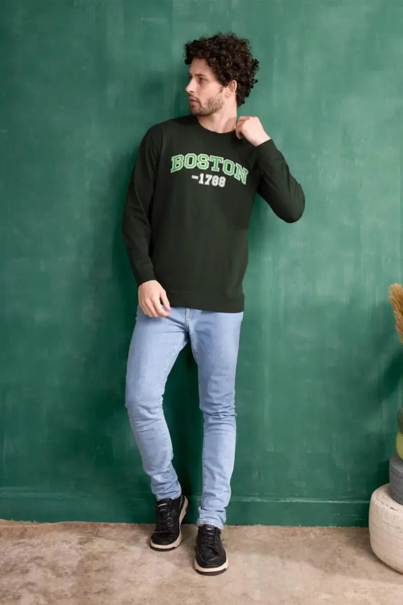 Men's Cotton Typographic Print Sweatshirts - Dark Green