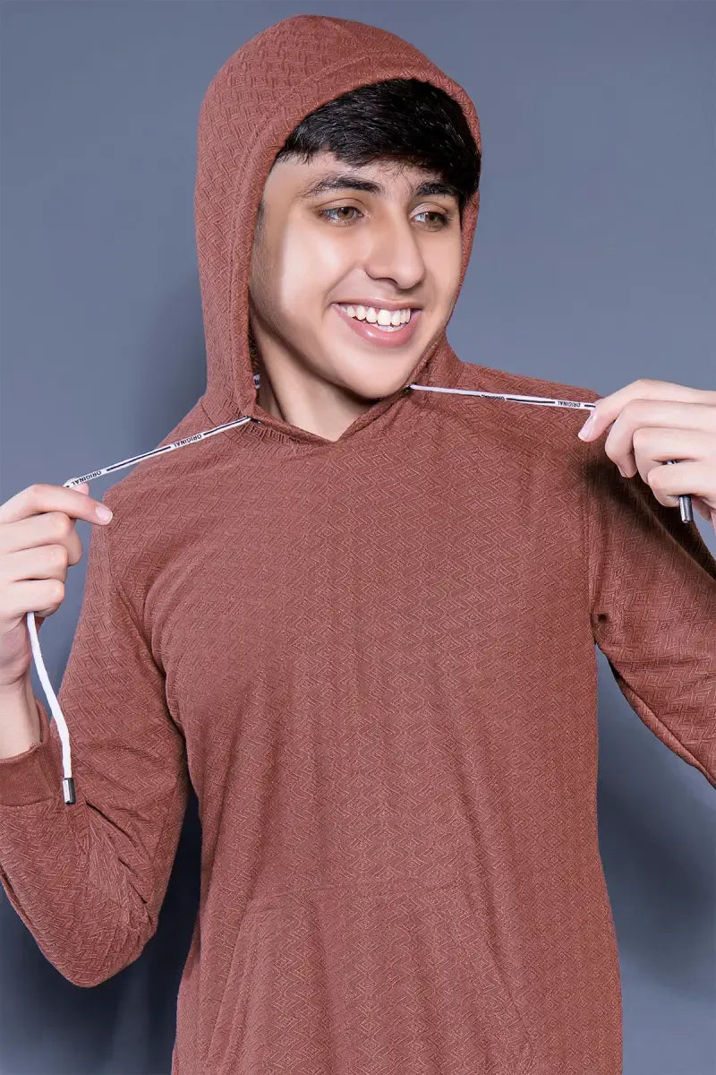 Self Design Cotton Hoodie for Boys - Brown - View 6