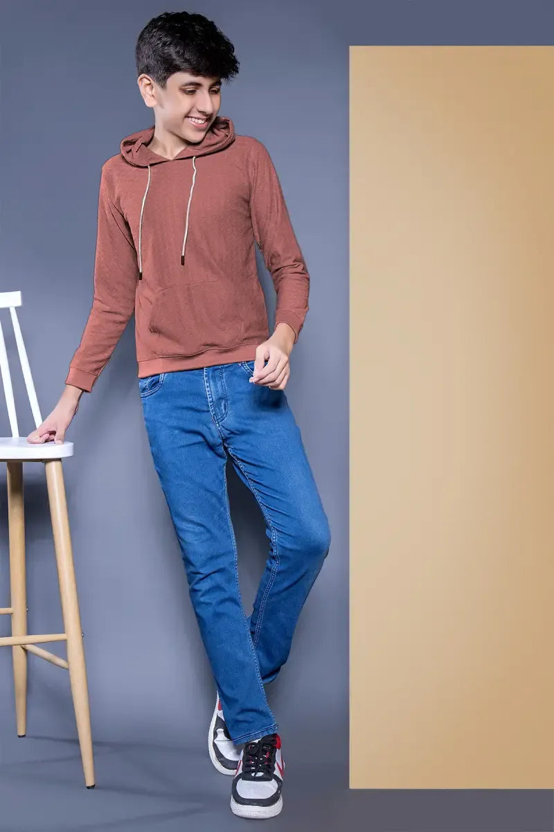 Self Design Cotton Hoodie for Boys - Brown - View 8