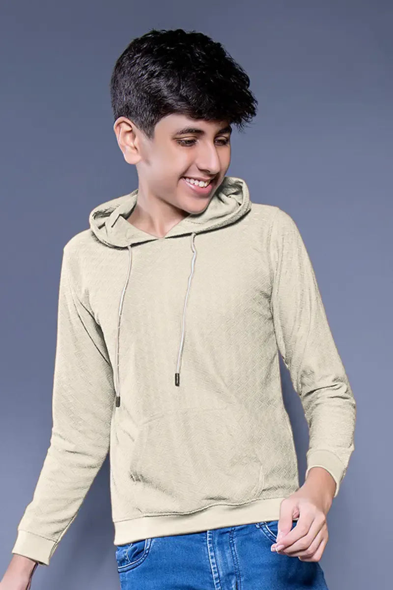 Self Design Cotton Hoodie for Boys - Cream - View 9