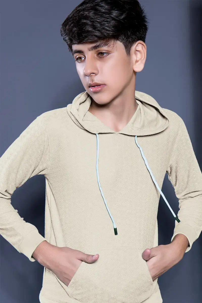 Self Design Cotton Hoodie for Boys - Cream - View 10