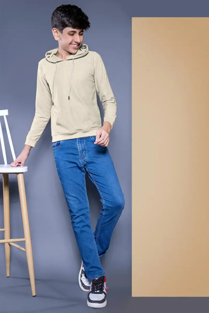 Self Design Cotton Hoodie for Boys - Cream - View 12