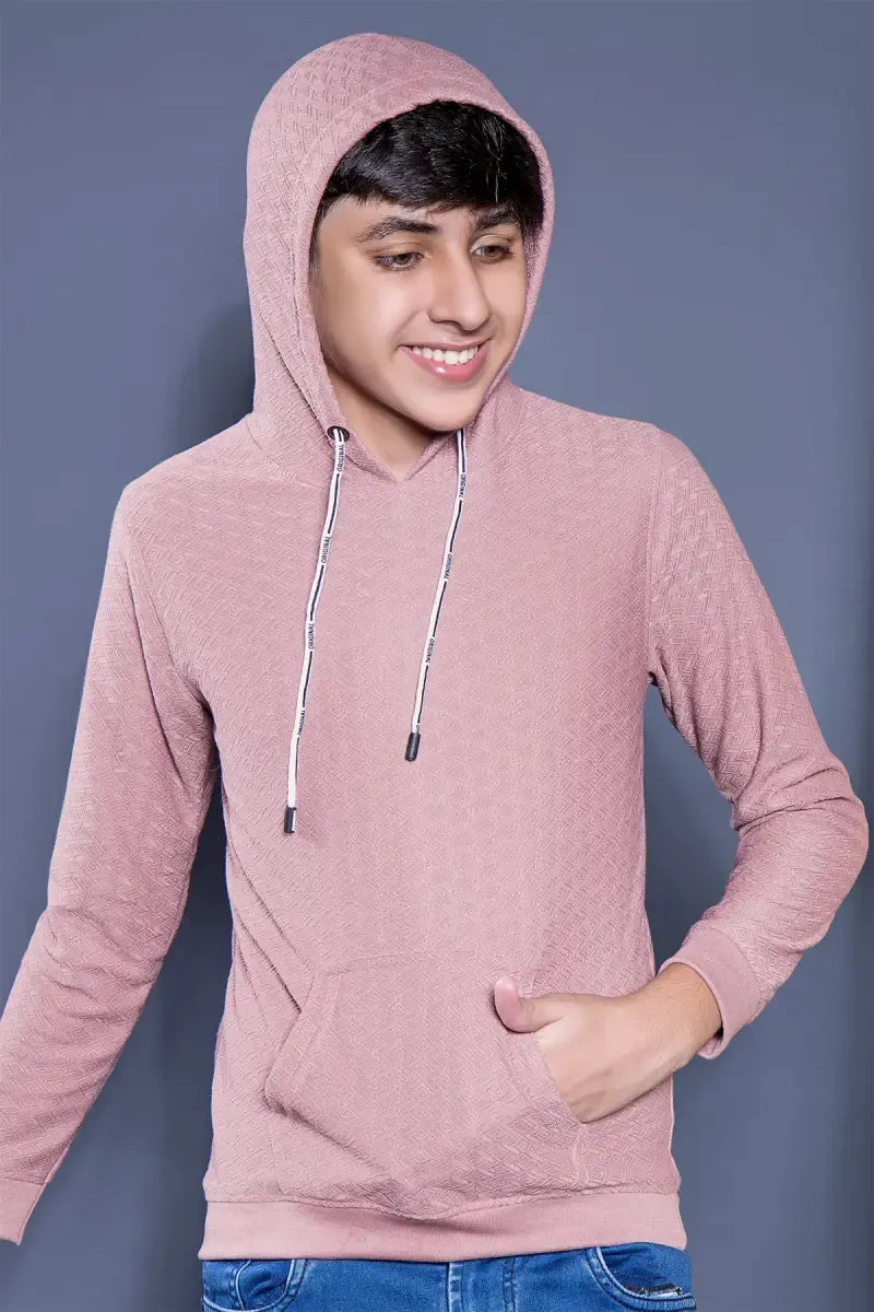 Self Design Cotton Hoodie for Boys - Dusty Pink - View 14