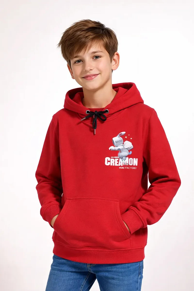 Printed Cotton Hoodie for Boys - Maroon - View 1
