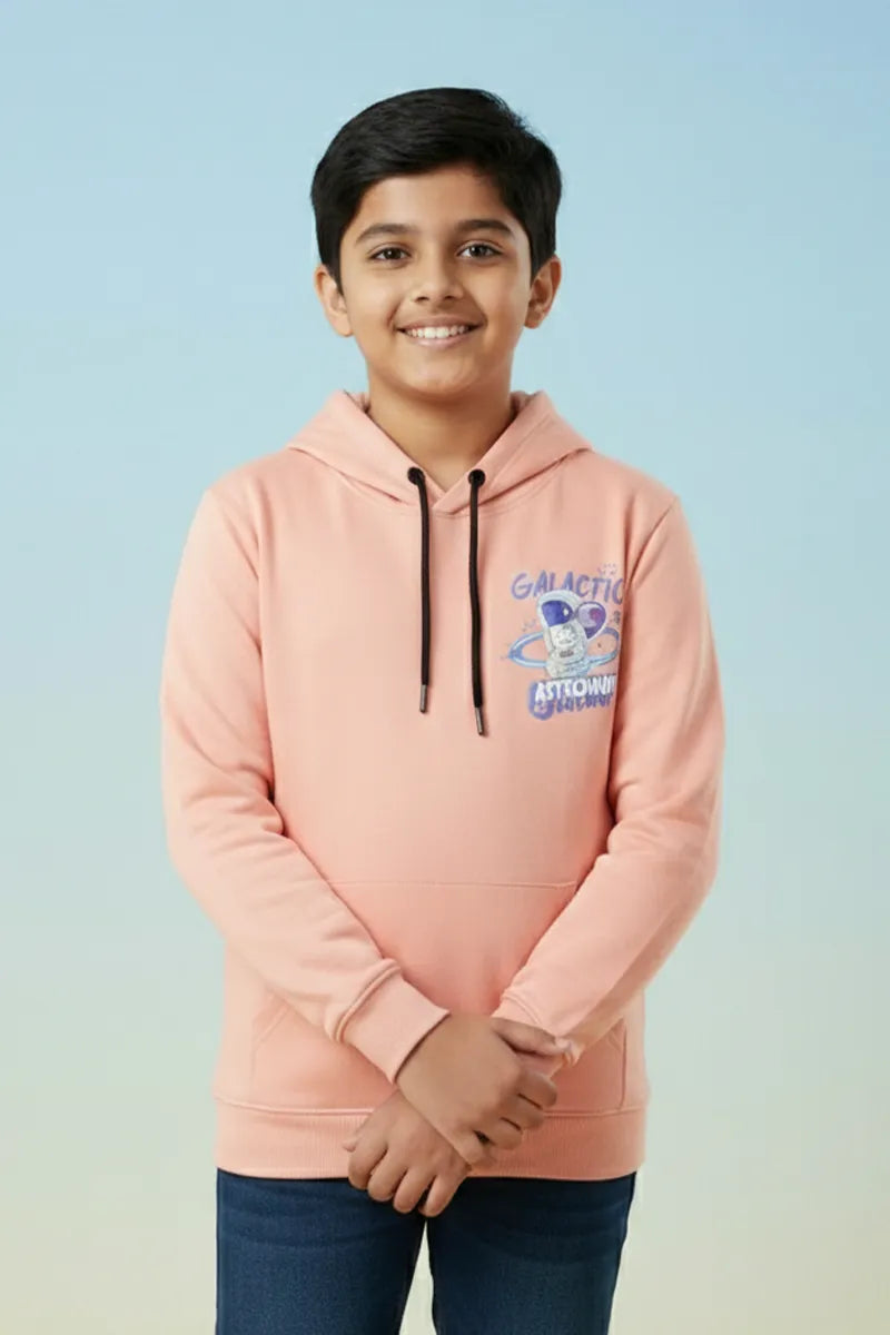 Printed Cotton Casual Hoodie for Boys - Peach - View 1