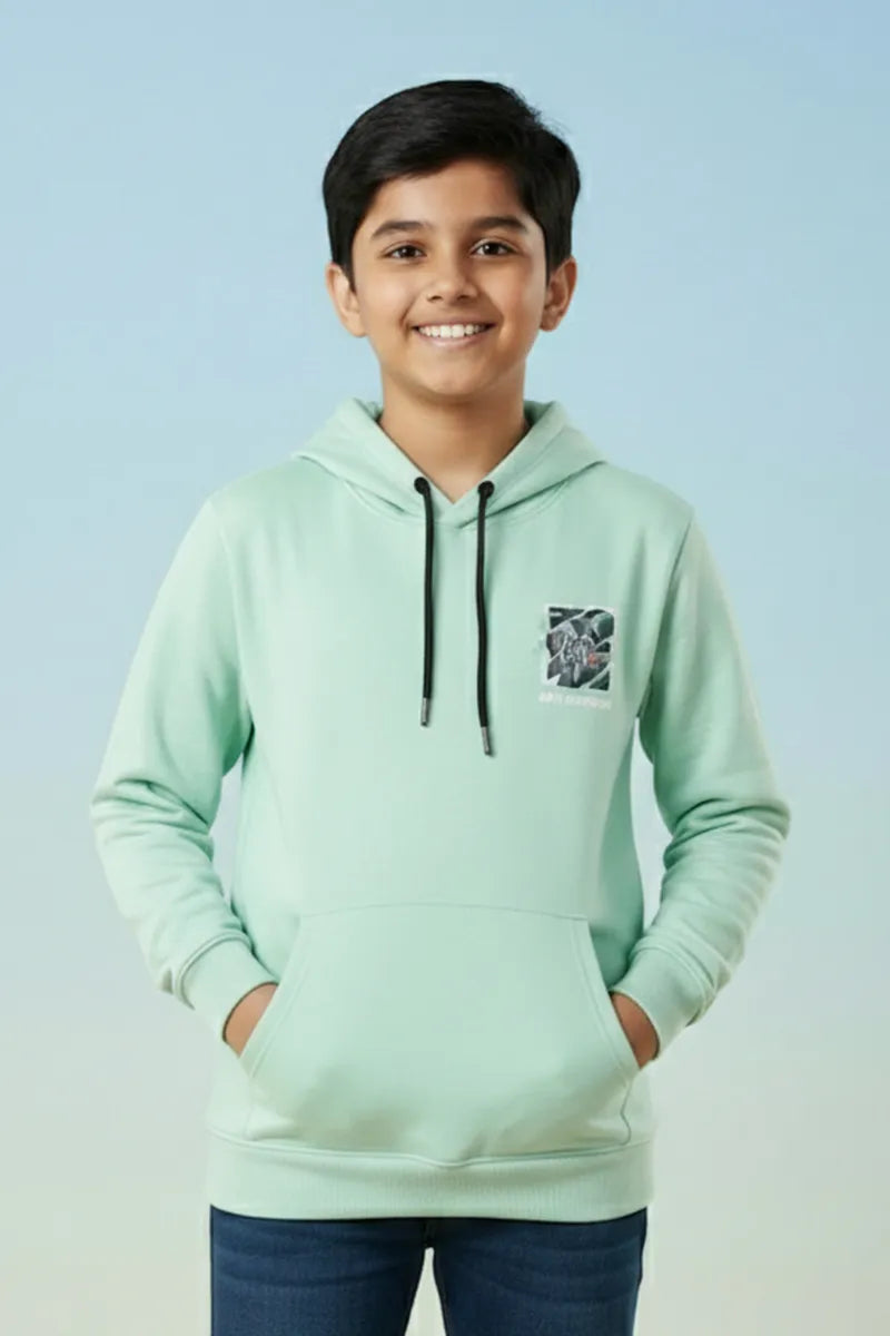 Printed Cotton Hoodie for Boys - Turquoise - View 1