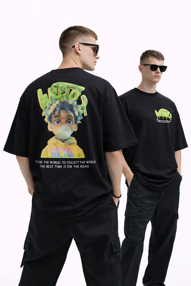 Men's Printed Drop Shoulder T-shirt - 2kboys (Style men028303) - Black