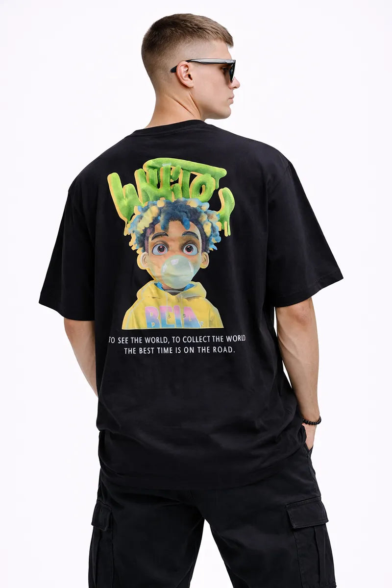 Men's Printed Drop Shoulder T-shirt - 2kboys (Style men028303) - Black