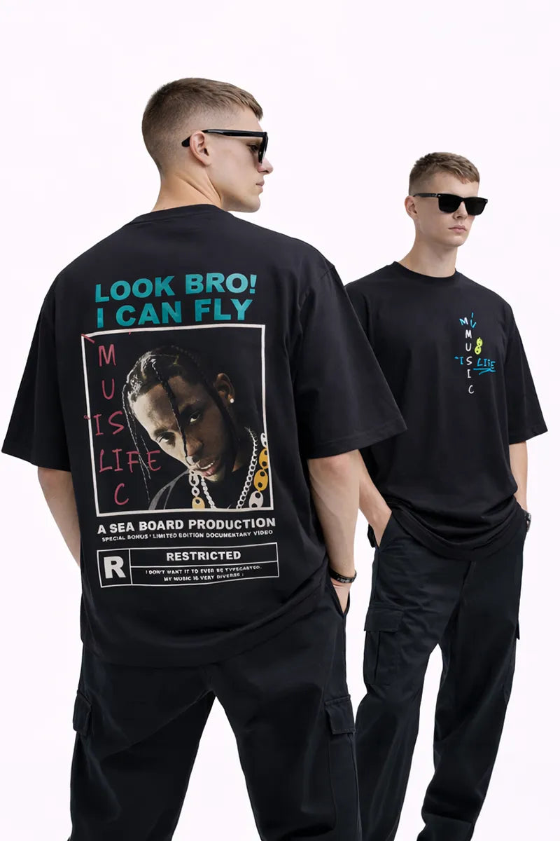 Cotton Printed T-shirt for Men - Black